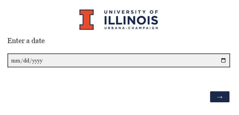 Date entry question as it will appear to respondents. It says enter a date and provides a mm/dd/yyyy suggestion in the answer space with a clickable calendar icon to the right