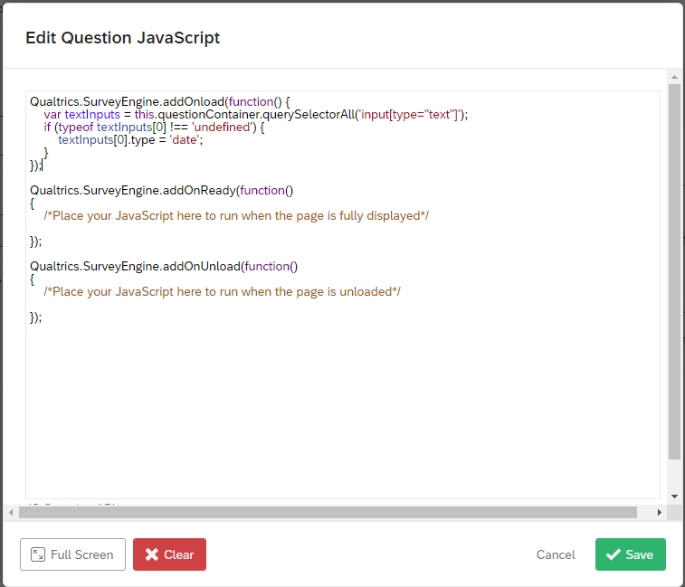 Javascript pop-up window after adding the custom code chunk