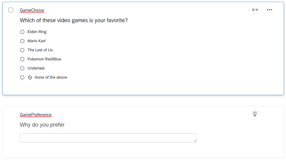 Screenshot of the two example questions
