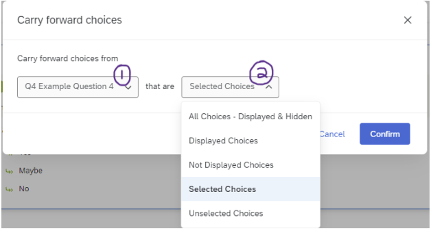 Carry forward choices popup