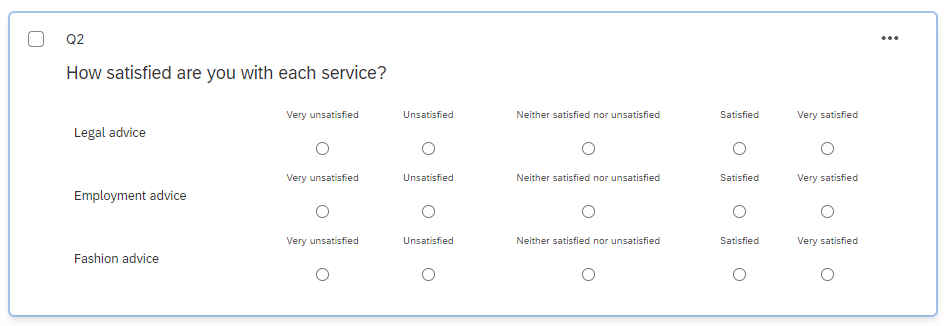 A matrix question in profile view, as it appears in the survey builder.