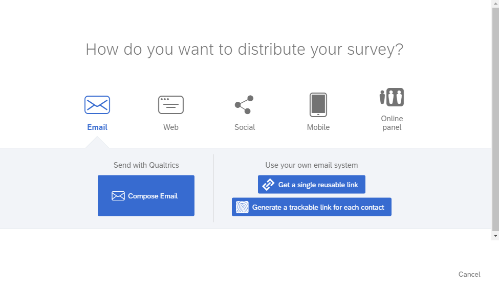 Popup asking, How do you want to distribute your survey?
