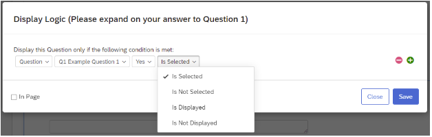 The Display Logic popup menu