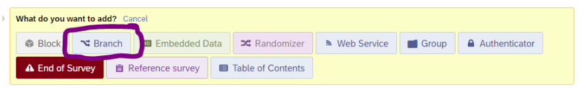 The 'Branch' option in the add element selector