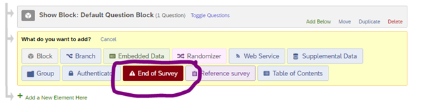 The End of Survey option is in the 'Add Element' box