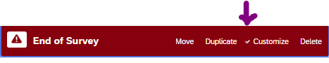 End of Survey, with a checkmark next to 'Customize'