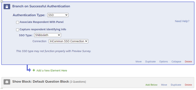 The Authenticator block goes at the top of the survey flow