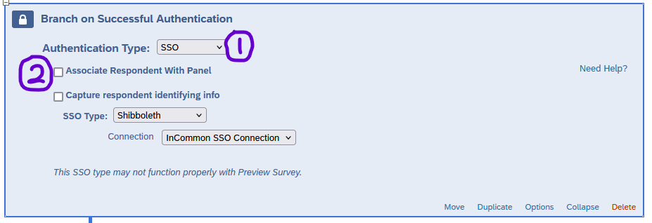 Screenshot of an authenticator block set up for SSO using Shibboleth
