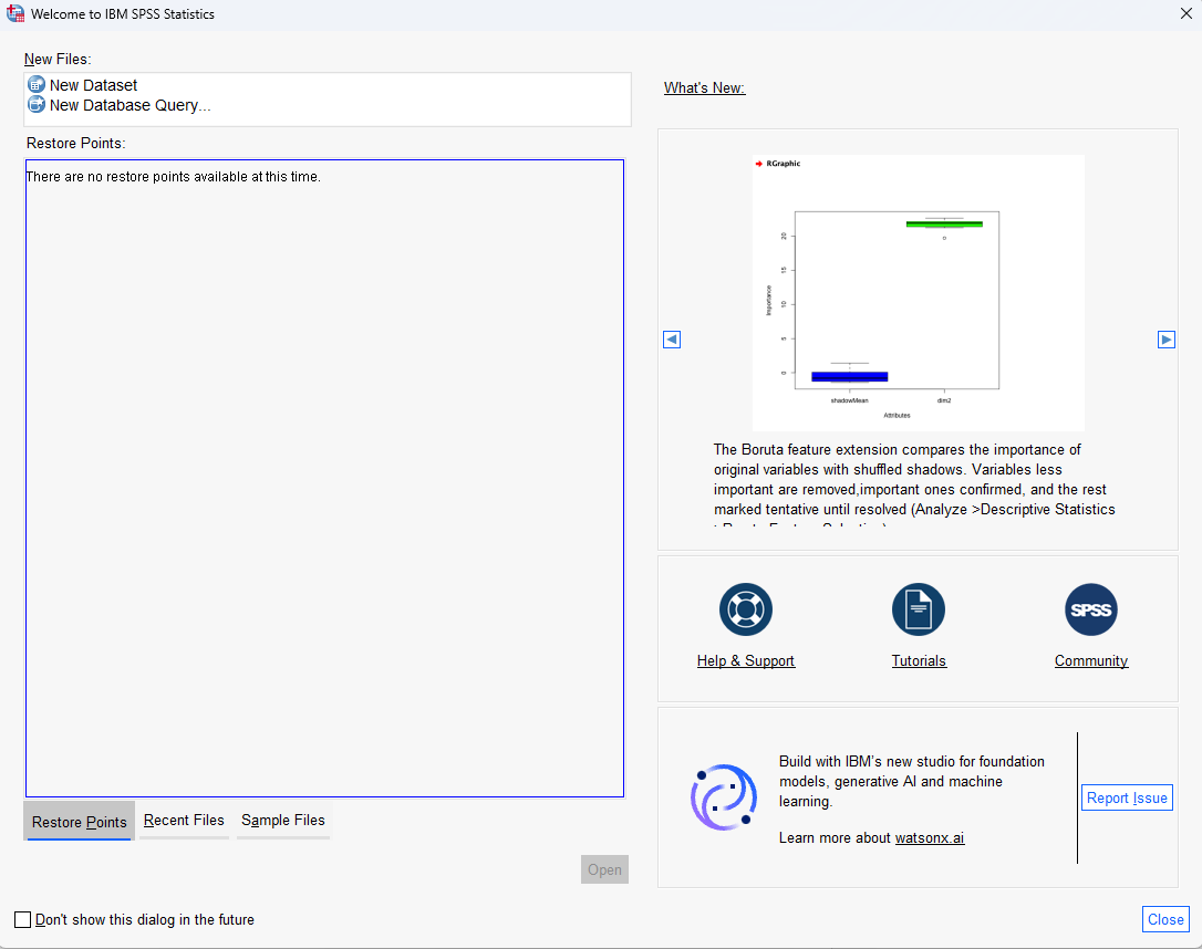 SPSS opening screen dialog